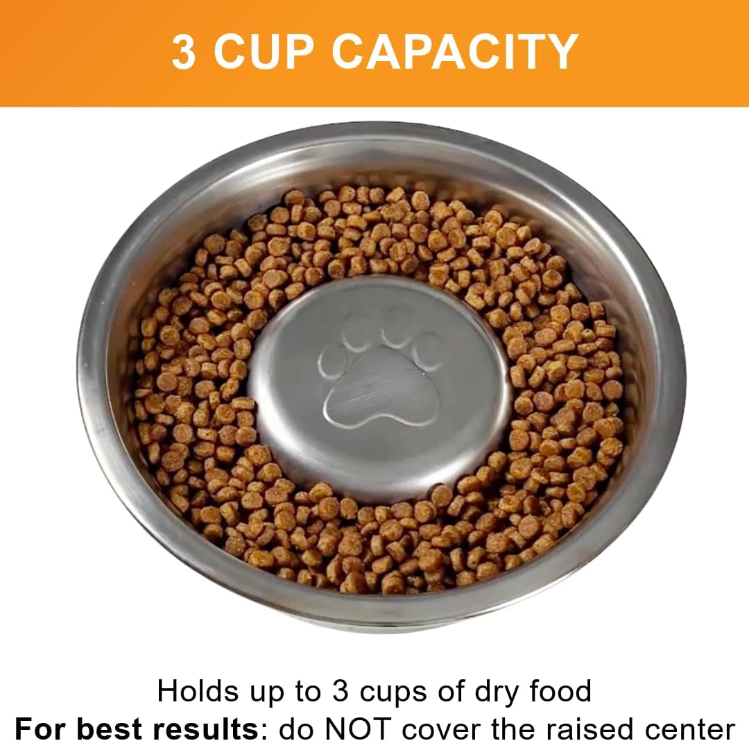 Stainless Steel Slow Feed Dog Bowl for Fast Eating Large Breed, Metal Slow Feeder Dog Bowl Fits in Large Neater