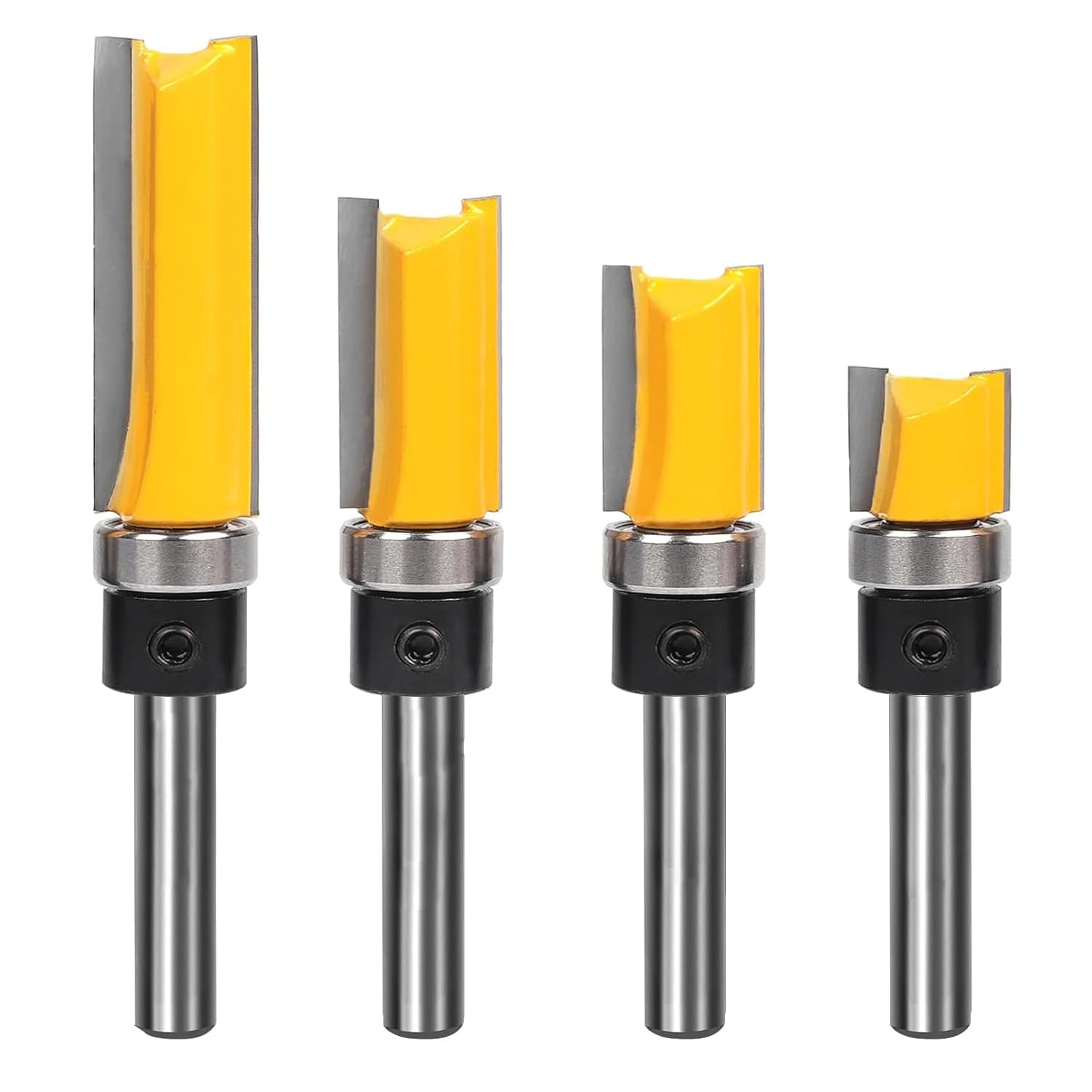 Pattern Flush Trim Bit 4 Pcs Router Bits，Top Bearing Flush Trim Bits Set，1/4 Inch Shank ,Cutting Length 1/2", 3/4"