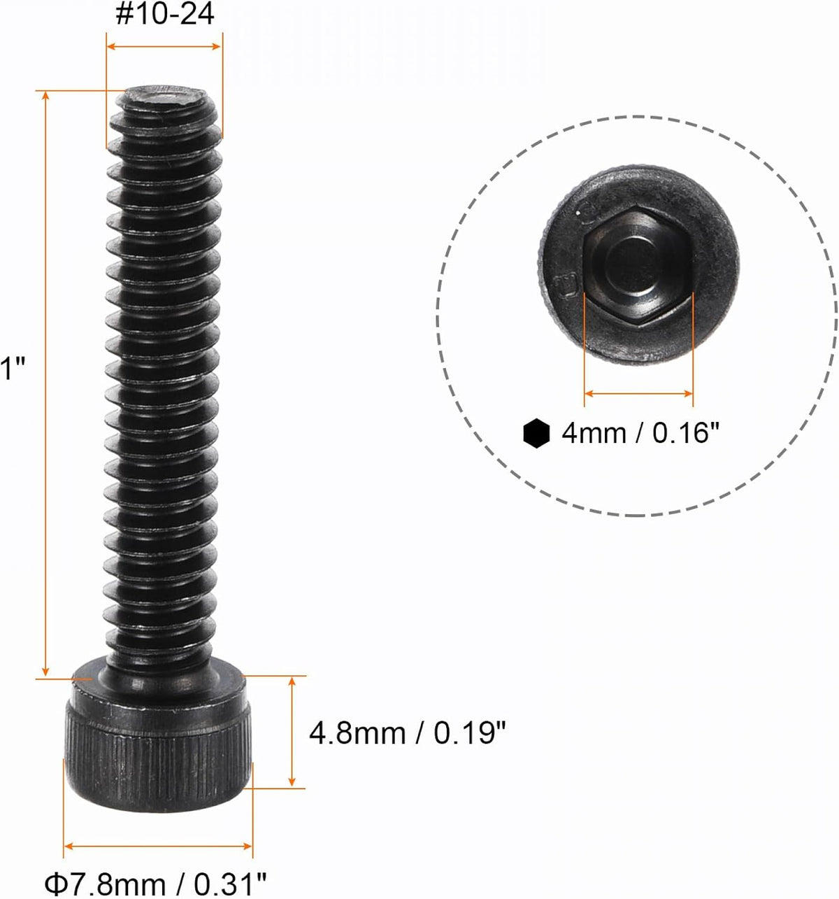 uxcell #10-24x1" Hex Socket Head Cap Screw Bolts 12.9 Grade Alloy Steel 50pcs