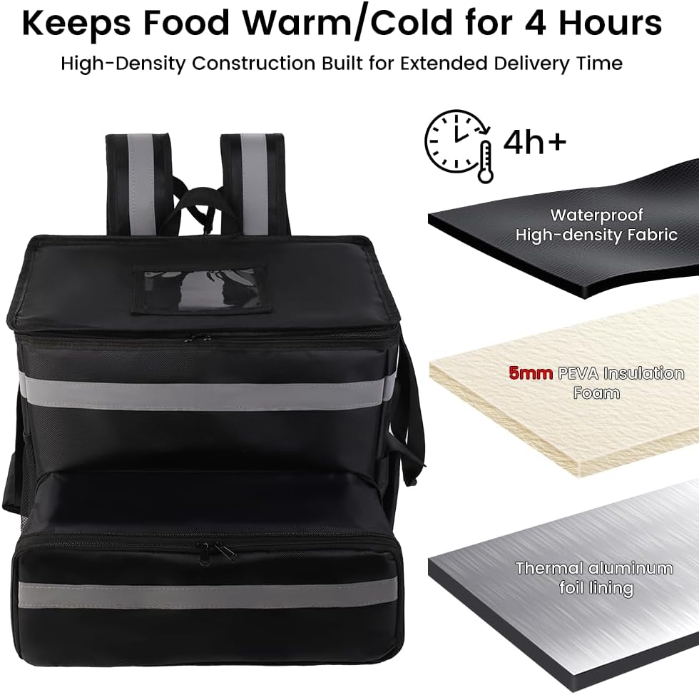 Insulated Food Delivery Backpack with Cup Holders, Expandable Bag