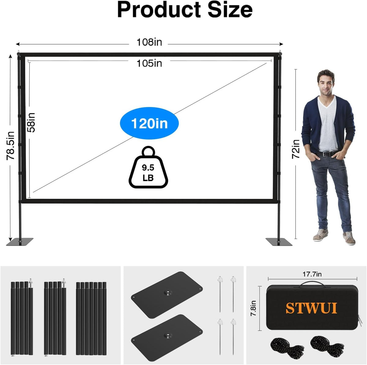 Outdoor-Projector-Screen-with-Stand - 120 inch Portable Projector Screen Indoor Outdoor Projector Screens 16:9 4K HD