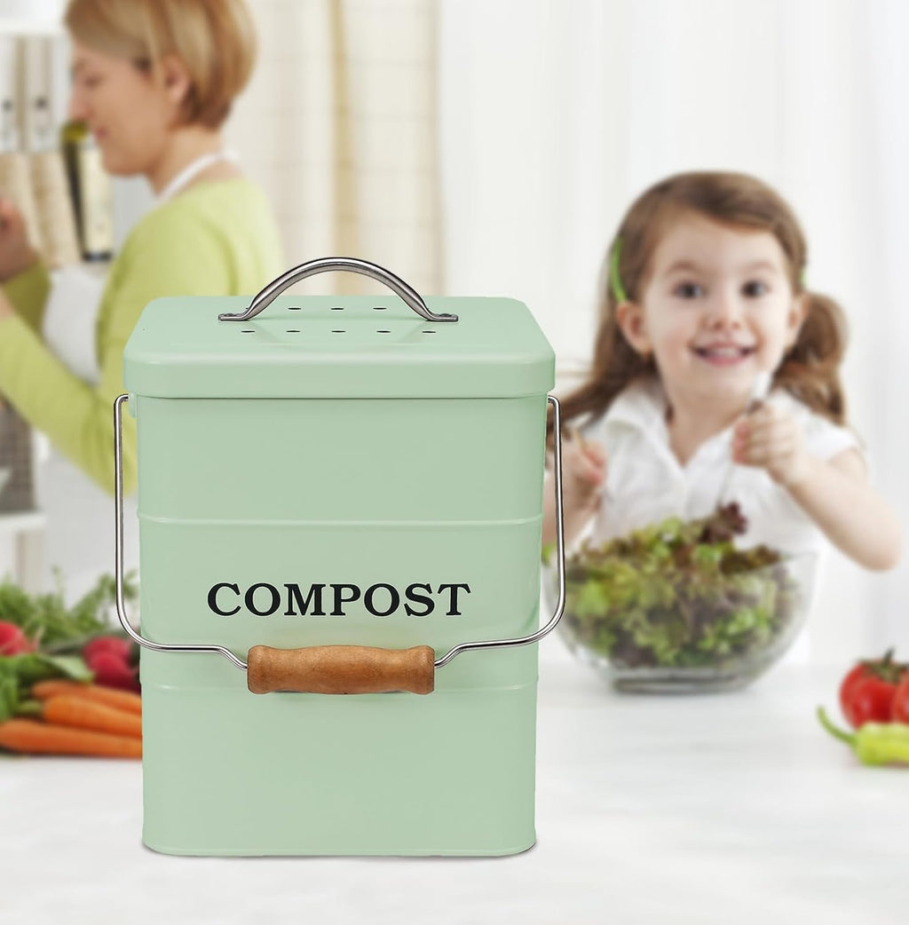 Stainless Steel Compost Bin for Kitchen Countertop Compost Bin,1 Gallon, Kitchen Trash Can -Includes Charcoal