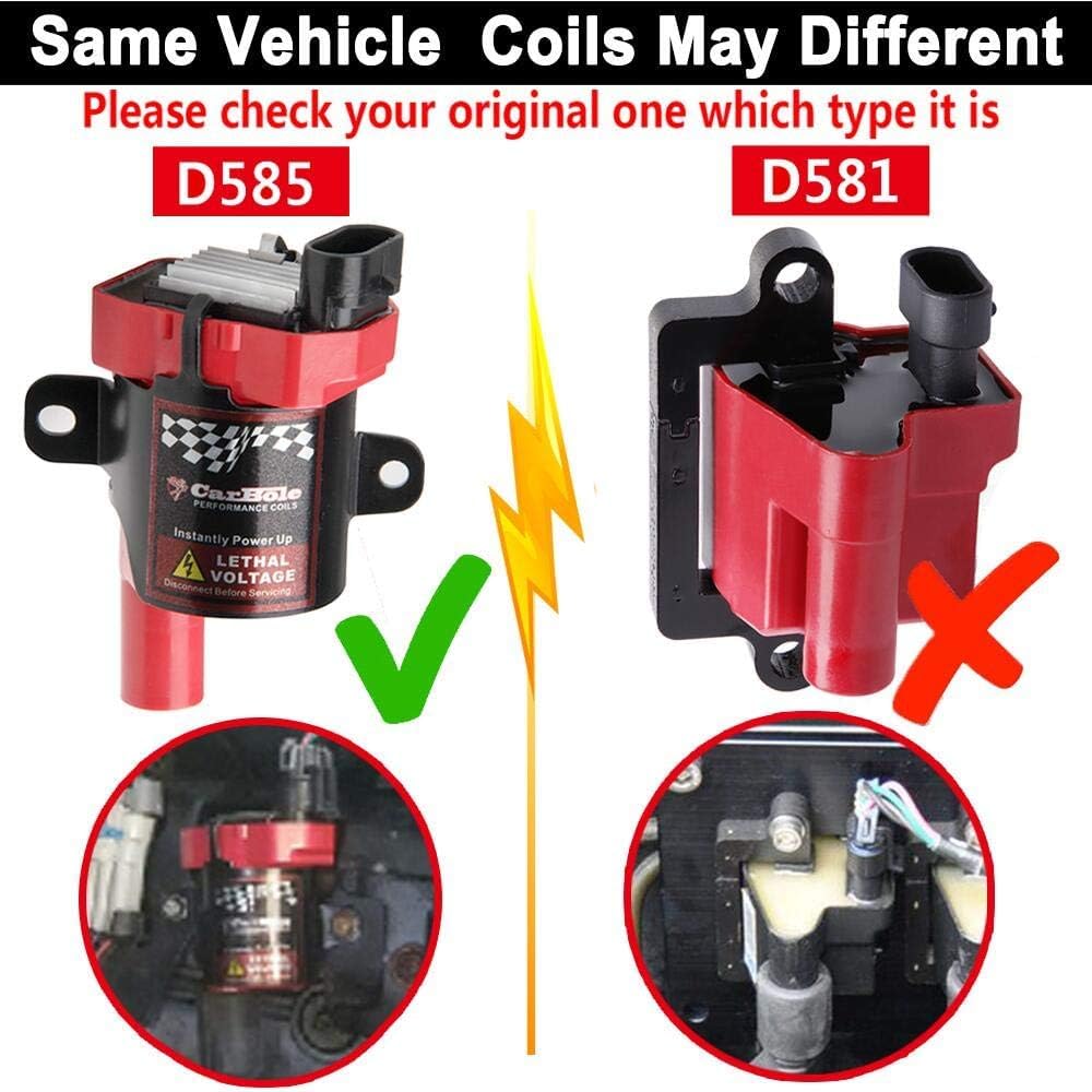 High Performance 8Pcs D585 UF262 Ignition Coils Pack Round Type + 8Pcs 8mm Spark Plug Wire Set Part Number 748UU