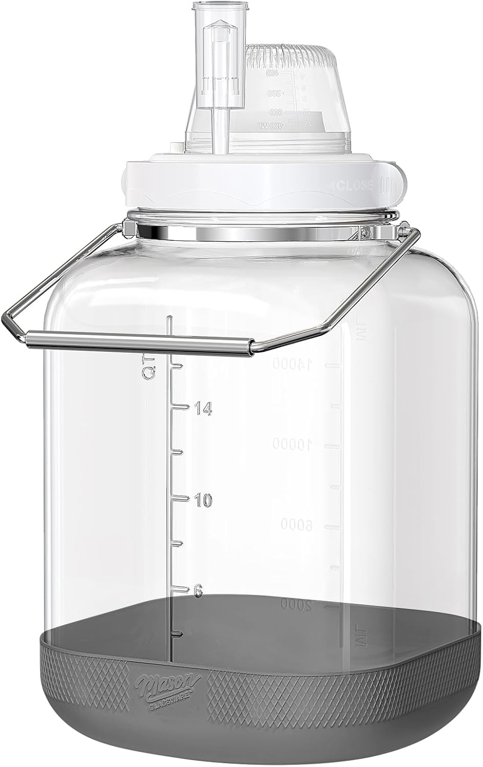 5 Gallon Square Fermentation Jar with Wide Mouth, Stainless Handles, 1 Pack | Airtight Seal, Airlock Included, Quart