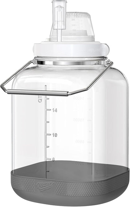 5 Gallon Square Fermentation Jar with Wide Mouth, Stainless Handles, 1 Pack | Airtight Seal, Airlock Included, Quart