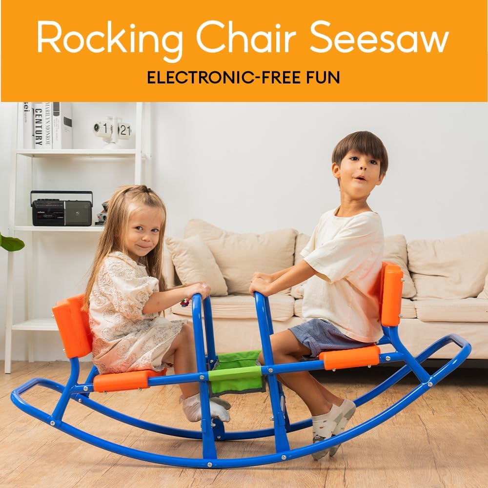 Double Rocking Seesaw – 2-Seater Teeter Totter for Kids Ages 3-5 – Outdoor Ride-On Playground Toy for Two Children –