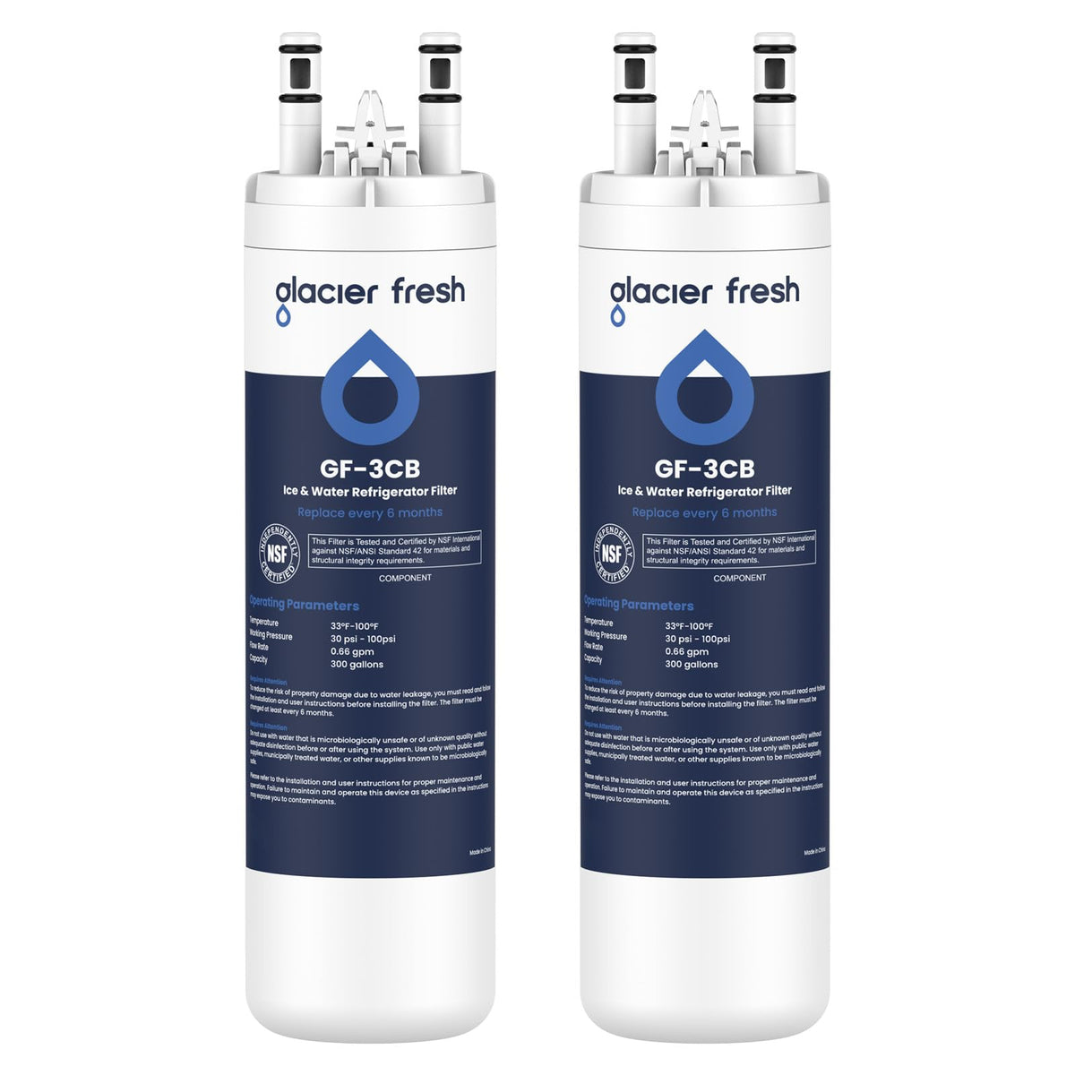 GLACIER FRESH WF3CB Refrigerator Water Filter Replacement Pack of 2