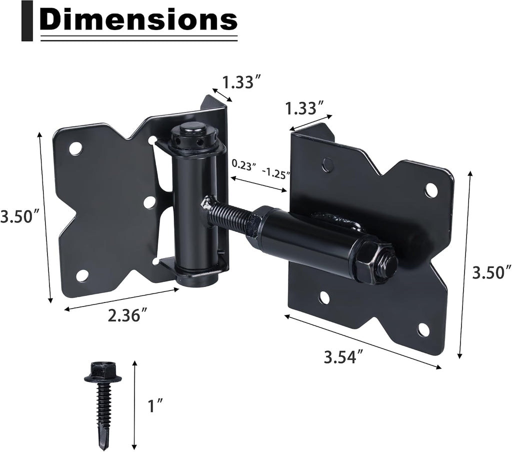 90 Degree Self Closing Gate Hinges - Heavy Duty Vinyl Fence Gate Kit & Baby Gate Hinges, Adjustable Closing Force for