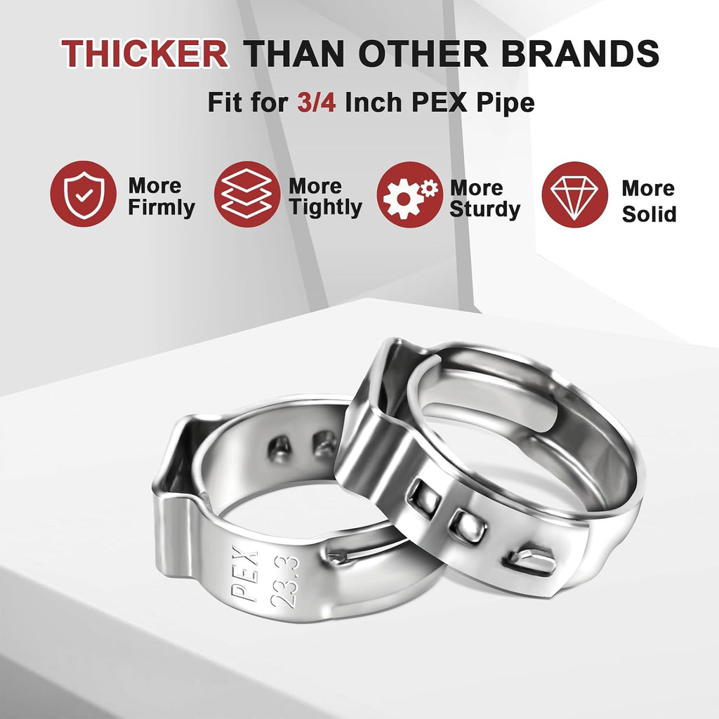 60 Pack 3/4 Inch PEX Crimp Rings, 304 Stainless Steel Pex Clamps