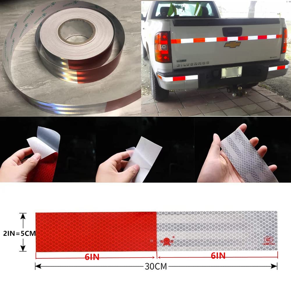 Reflective Tape 2" X 150 Feet Red/White High Intensity Safety Caution Warning Grade Self-Adhesive Waterproof