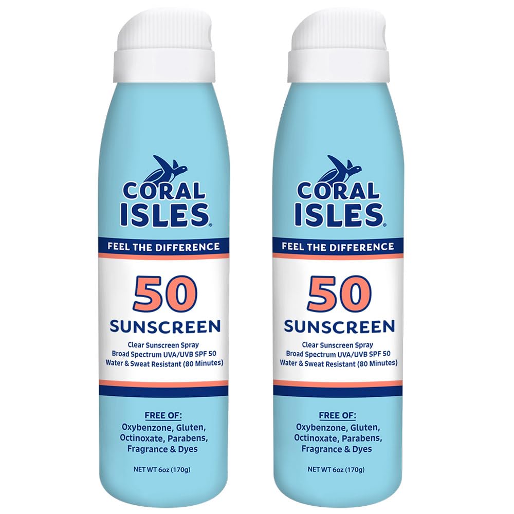Reef Safe Sunscreen SPF 50 Spray Sunblock 6 Fl Oz Pack of 2