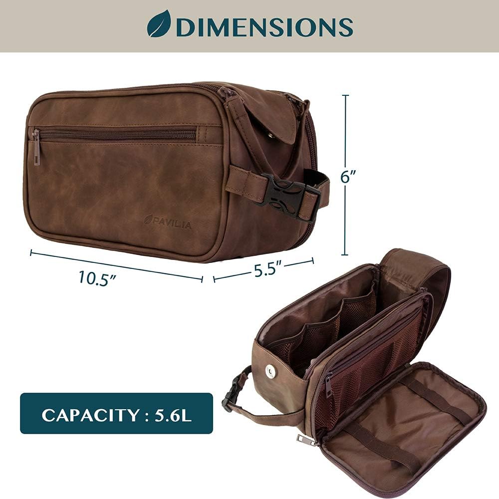 Toiletry Bag for Men, Travel Essentials Shaving Dopp Kit, Mens Travel Bag Toiletries Organizer Case for Grooming, PU