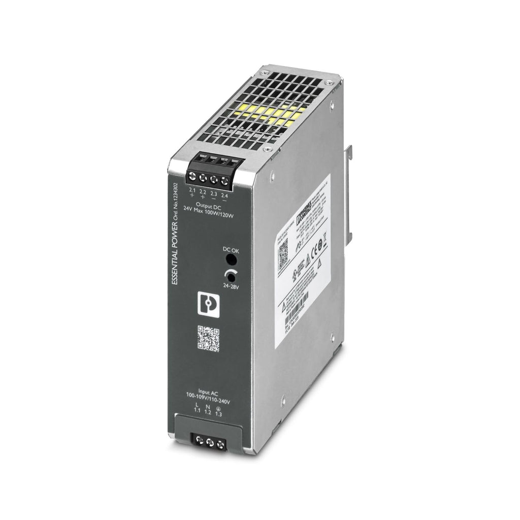 Phoenix Contact 1234302, DIN Rail Power Supply, 24VDC 5A, Adj Vout, in: 100-240VAC, PS-EE-2G/1AC/24DC/120W/SC