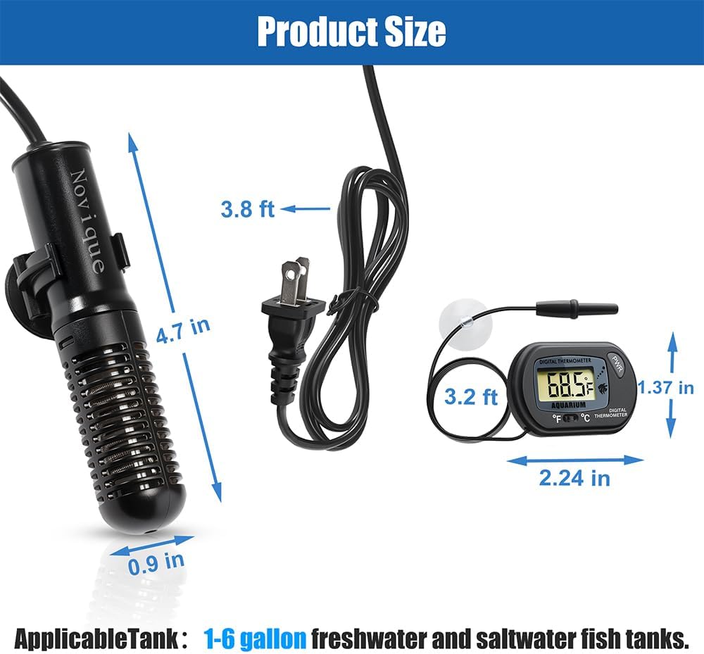 Mini Submersible Aquarium Heater 25W Small Betta Fish Tank Heater with Digital Thermometer (Preset Temperature 78℉)