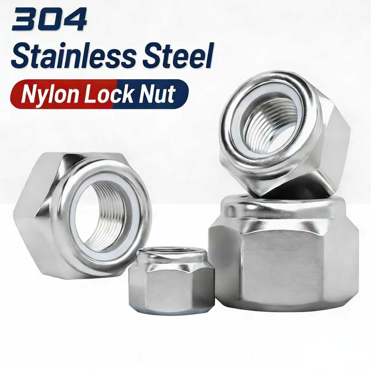 1/2"-13 Inch Lock Nuts,10PCS 304 (18-8) Stainless Steel Nylon Insert Lock Nuts,Standard Inch Thread Nylock Nuts