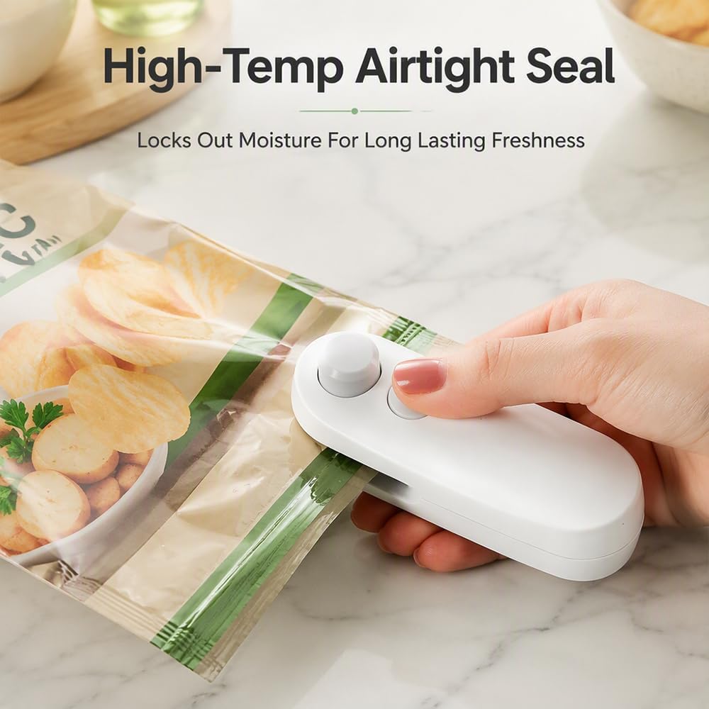 2026 New Mini Bag Sealer, 2-in-1 Chip Bag Sealer with Cutter (White,1)