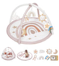 Baby Play Gym Mat, Tummy Time Activity Mat with 7 Detachable Toys and 12 Milestone Cards for Stage-Based Sensory and