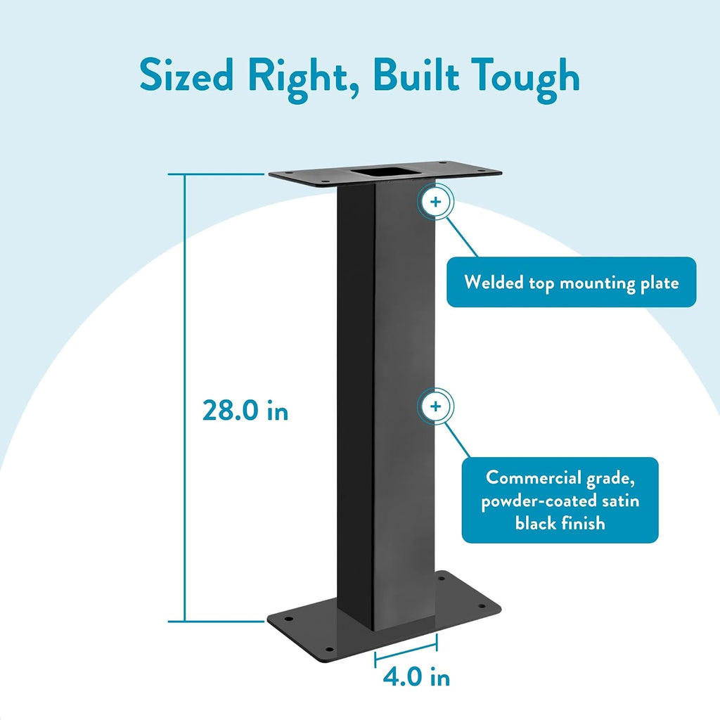 Oasis Pedestal Galvanized Steel Mailbox Post, Black | Heavy-duty post with weather-resistant outdoor build and a