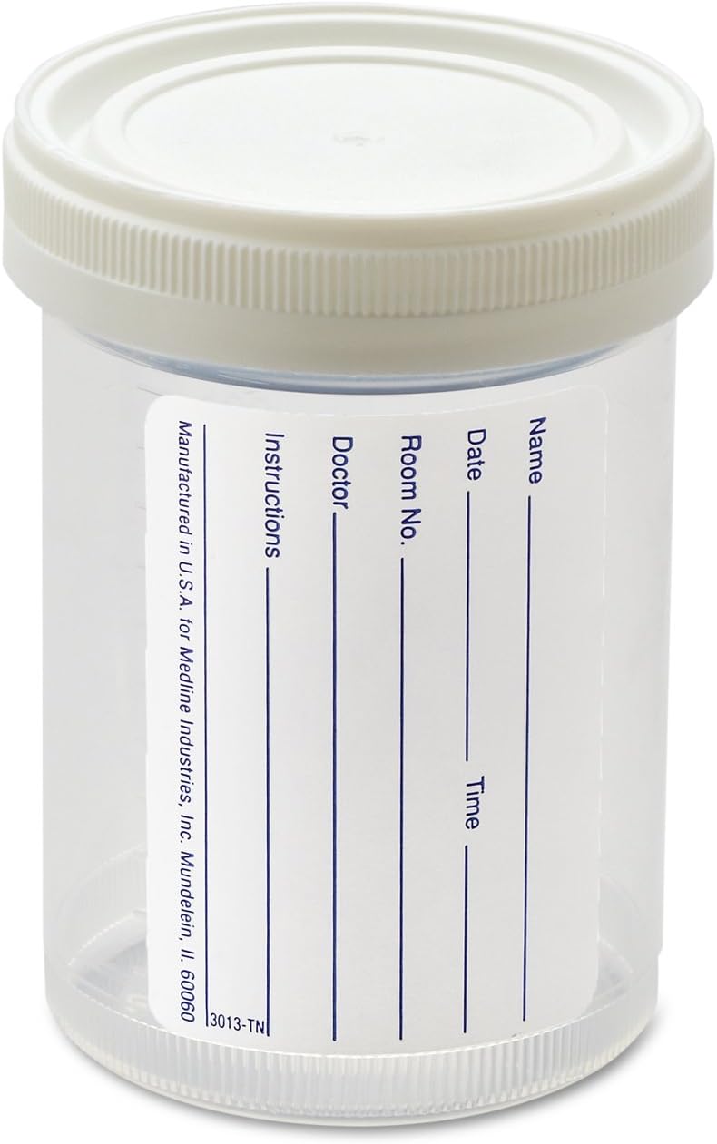 Polypropylene Pneumatic Tube Specimen Containers with Screw Lid, Sterile & Graduated, 4 oz., Leak-Resistant Lab