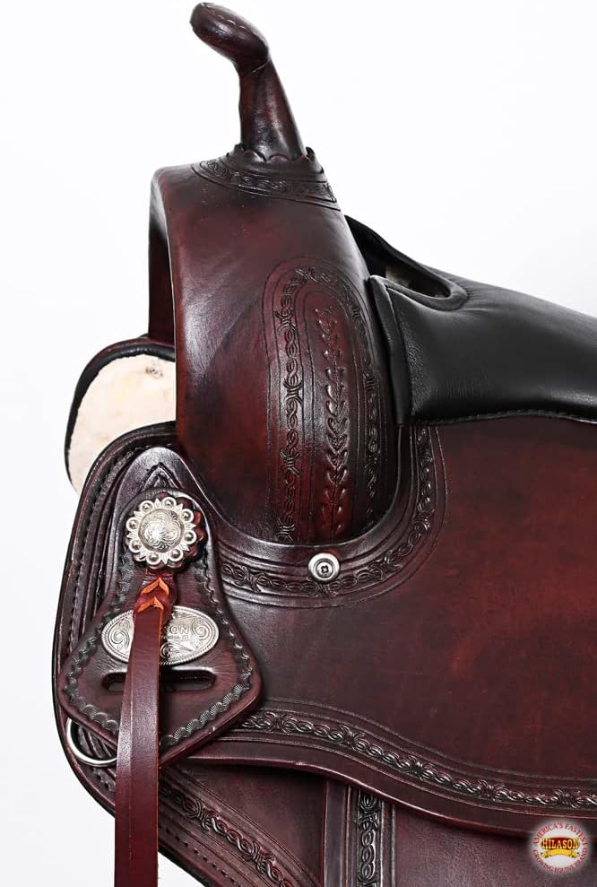 Hand-Tooled Flex Tree Western Saddle Dark Brown Trail