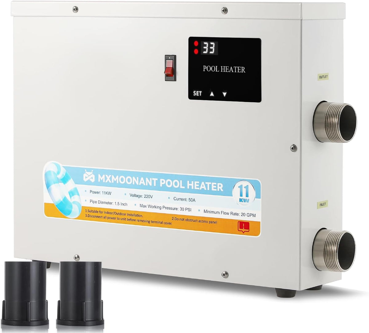 18KW SPA Heater, 220V Electric Pool Heaters Hot Tub Thermostat | Touchscreen Control, °F/°C Switching, 77-122℉ Temp