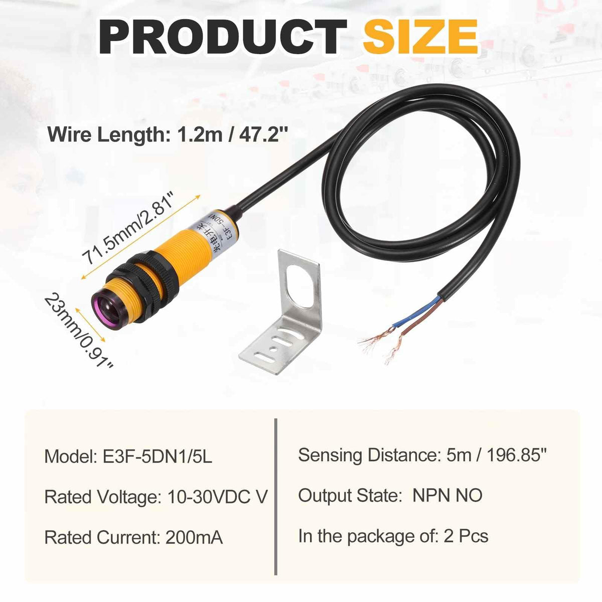 MECCANIXITY 2Pcs E3F-5DN1/5L Photoelectric Sensor Detection Distance 5M
