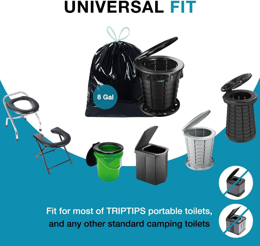 Portable Toilet Bags Drawstring 8 Gallon Camping Toilet Bags Toilet Waste Bags Leak-Proof Toilet Liners, Trash Bags