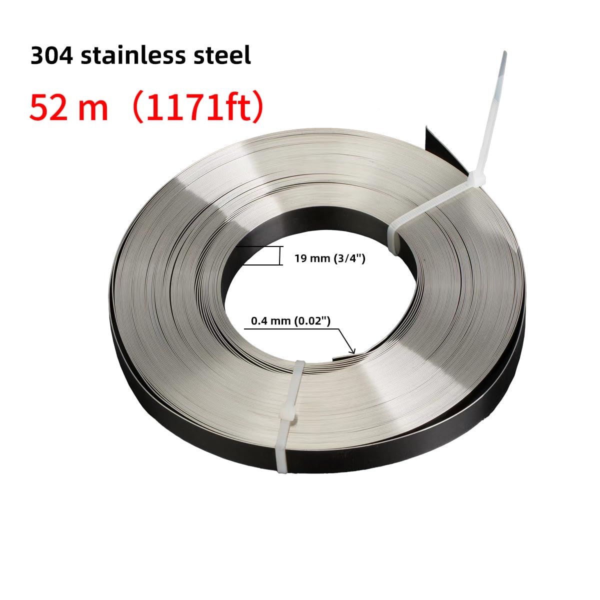171 ft 304 Stainless Steel Strapping Coil Band, 3/4 in x 0.02 in (Thick), Cut-Resistance Anti-Corrosive, Heavy Duty