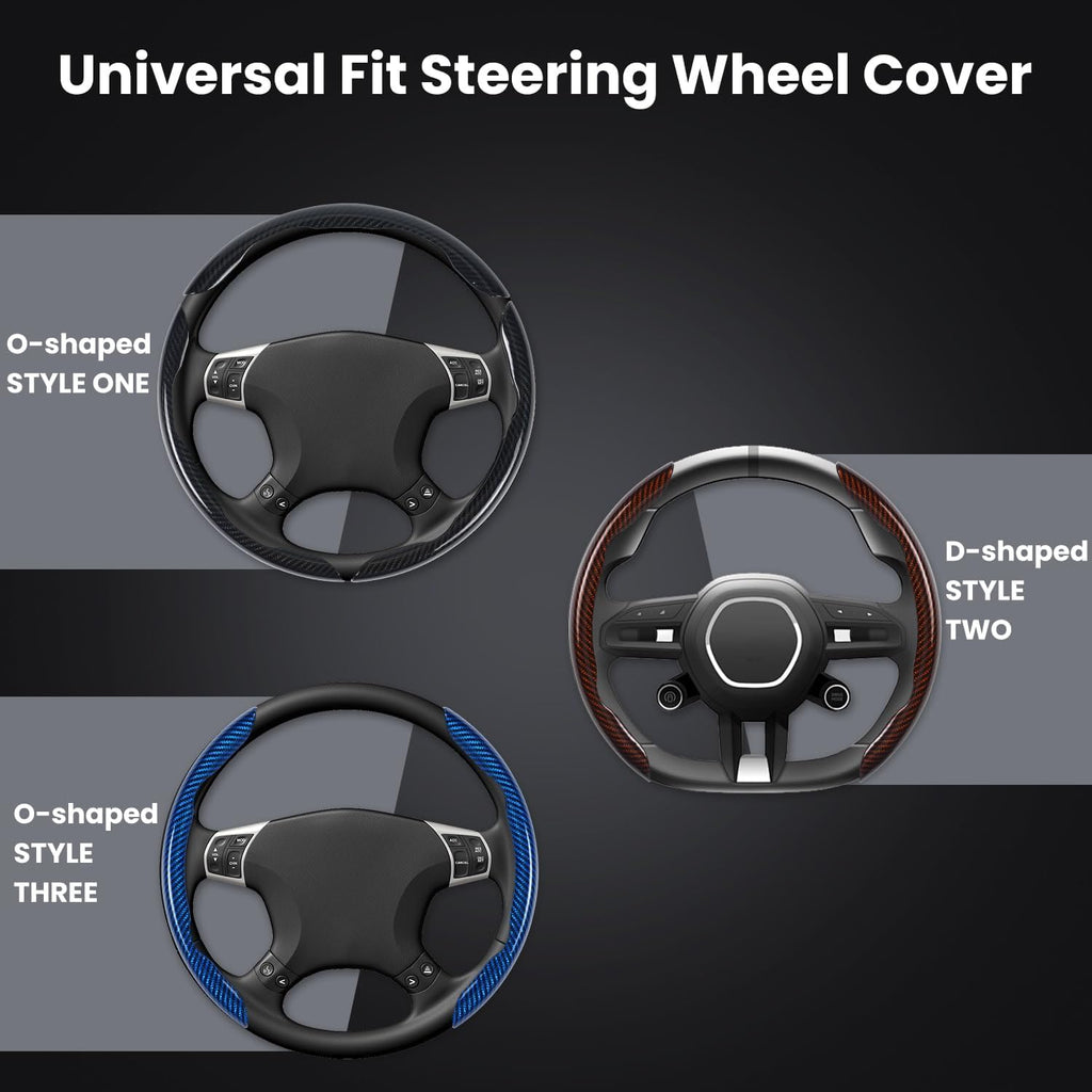 Carbon Fiber Steering Wheel Cover 3PCS Set – Anti-Slip, Scratch-Resistant, Universal Fit for 14–16 Inch Wheels –