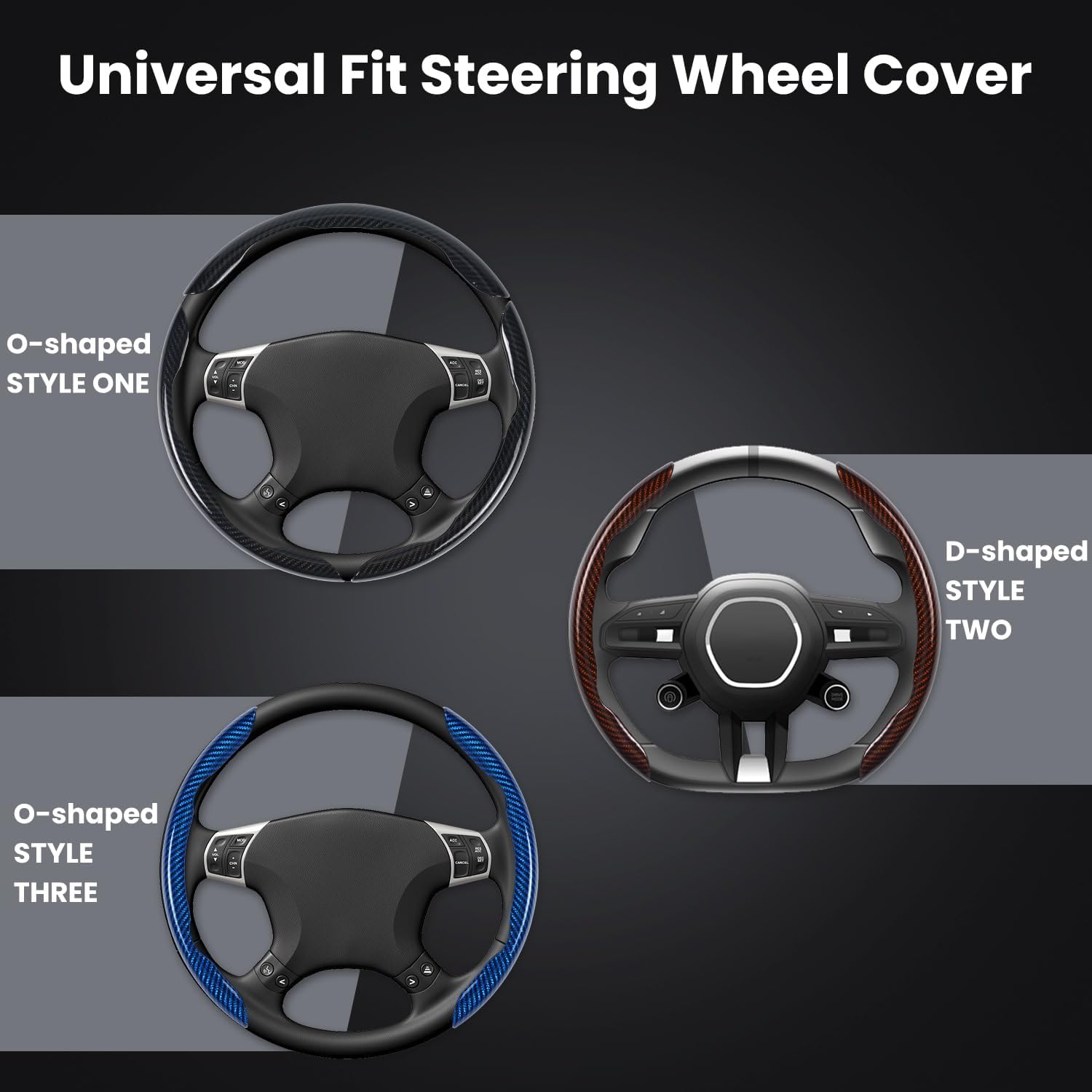 Carbon Fiber Steering Wheel Cover 3PCS Set – Anti-Slip, Scratch-Resistant, Universal Fit for 14–16 Inch Wheels –