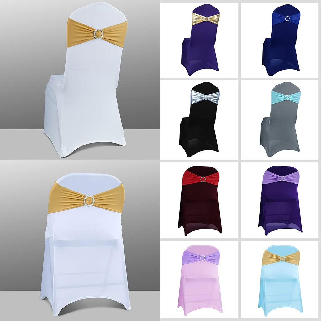 50PCS Spandex Chair Sashes Bows with Buckle for Wedding Deco, Gold