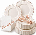 HEAVYWEIGHT Ivory Rose Gold Scalloped Disposable Dinnerware Set
