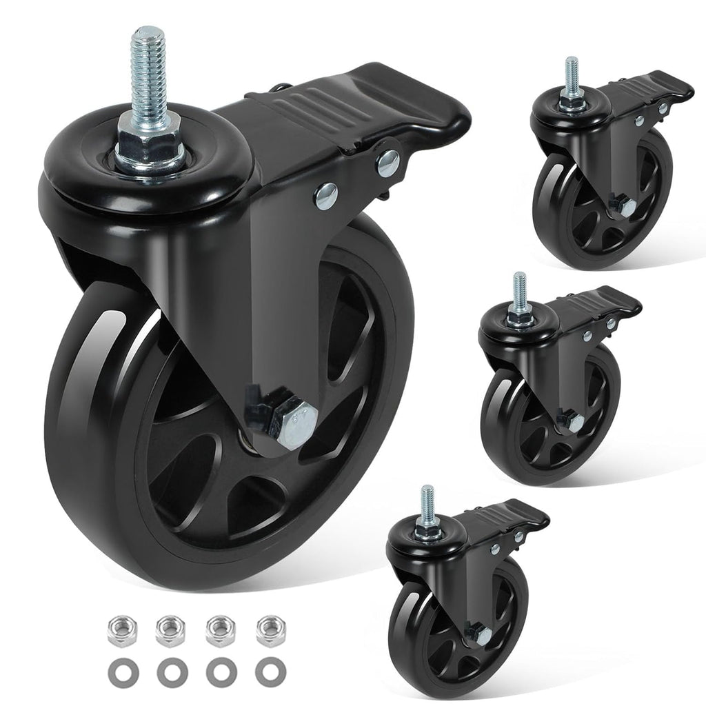 Caster Wheels 5 Inch, Swivel Threaded Stem Casters Set of 4 Heavy Duty 2400lbs, UNC 3/8" -16 x 1 (Stem Diameter 3/8"
