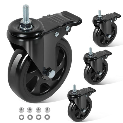Caster Wheels 5 Inch, Swivel Threaded Stem Casters Set of 4 Heavy Duty 2400lbs, UNC 3/8" -16 x 1 (Stem Diameter 3/8"