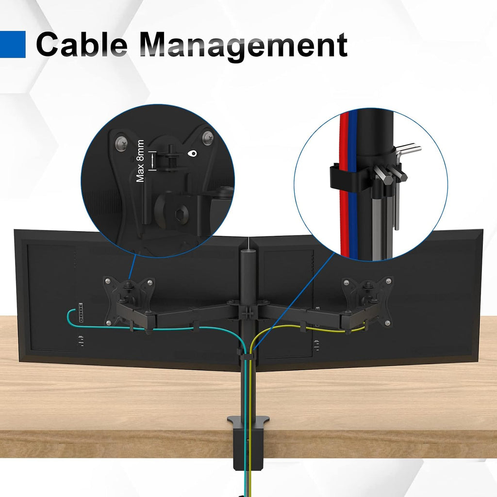 Monitor Mount for 13-32 in, Dual Monitor Arm, Up to 19.8 Lbs Each | Full Motion Adjustable Height, 360° Rotate, Tilt