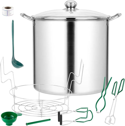 21.5 QT Stainless Steel Canning Pot with Lid and Rack, Stainless Steel Water Bath Canner,Canning Supplies Starter Kit