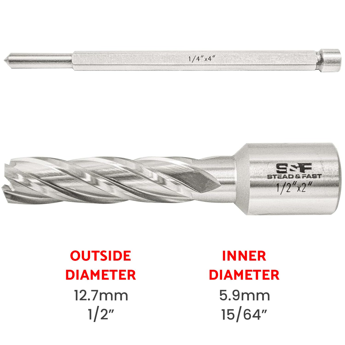 S&F STEAD & FAST Annular Cutter with Pilot Pin 1/2" x 2" DOC, Mag Drill Bit
