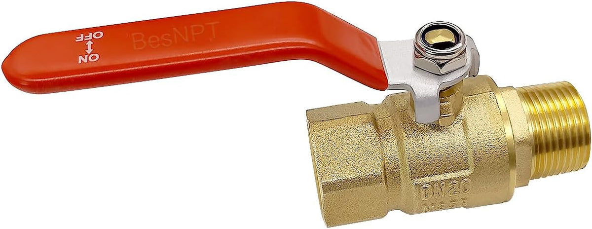 Brass 3/4" NPT Male to 3/4" NPT Female Shut-Off Ball Valve