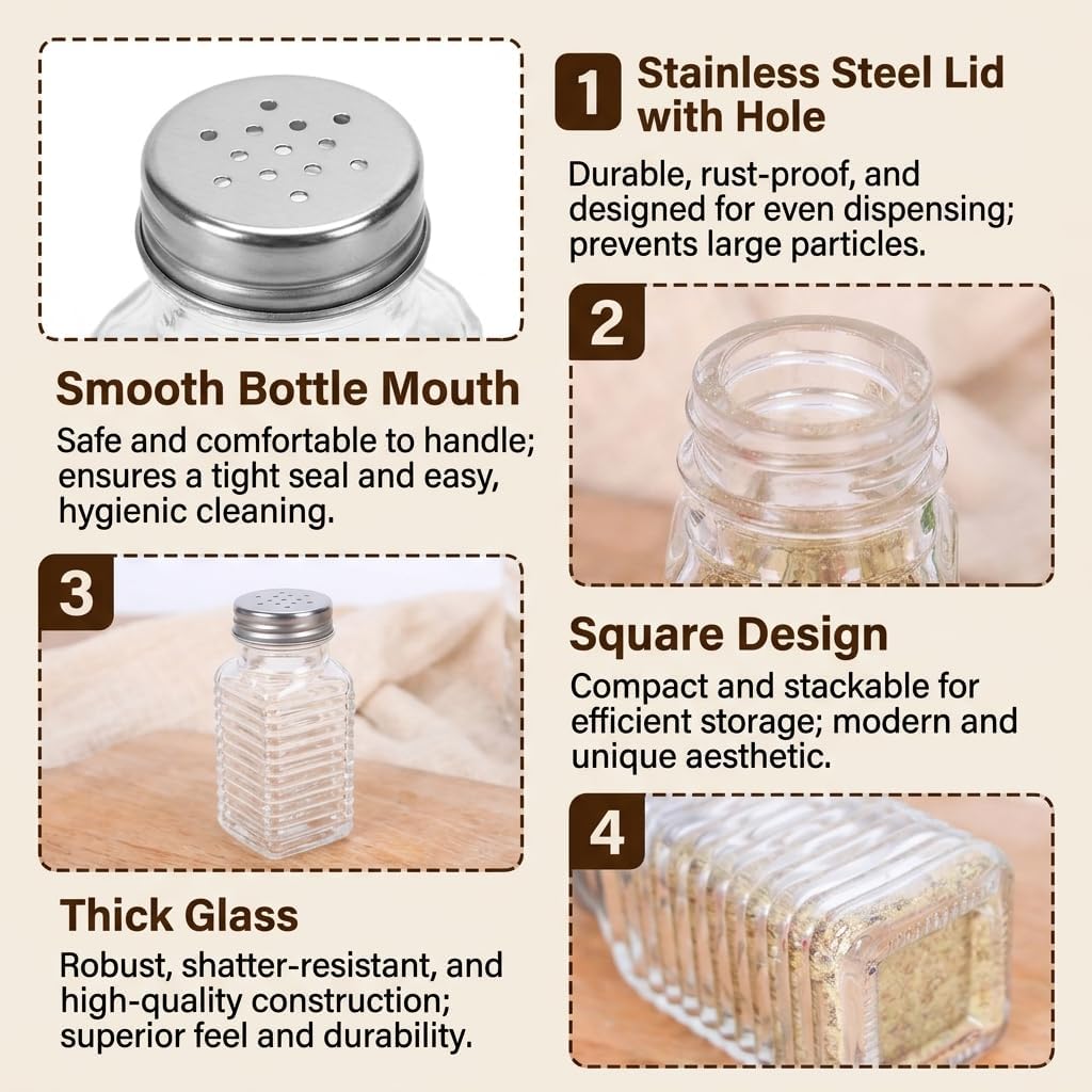 30 Pack Salt and Pepper Shakers, 3.3oz Glass Shakers Spice Jar with Metal Lids for Salt, Pepper, Spices, Seasonings