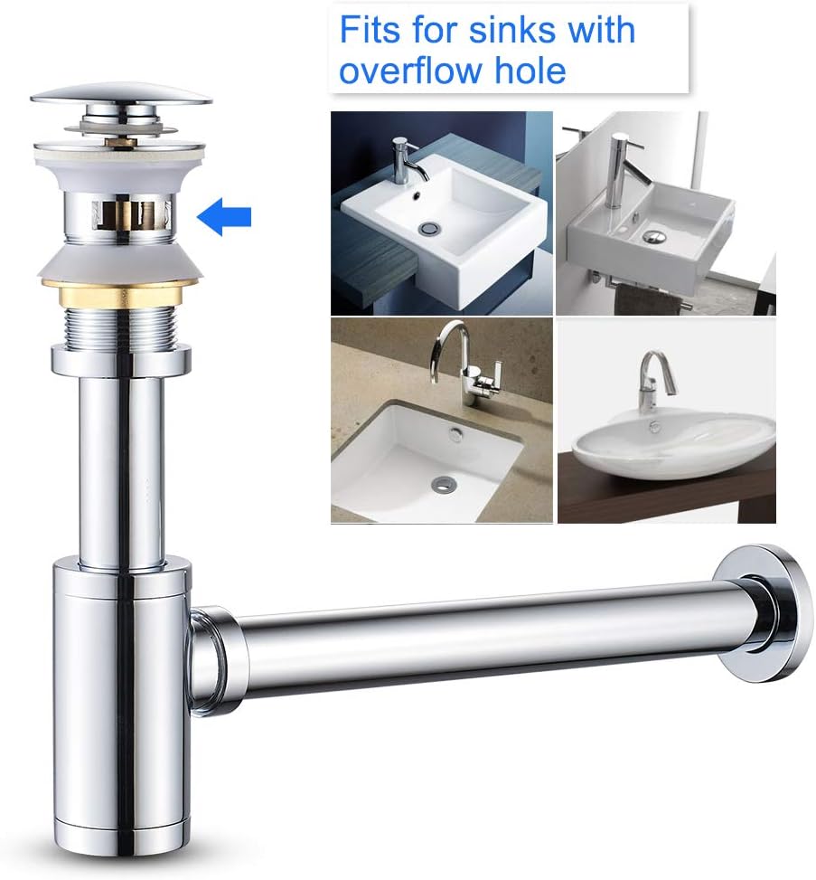 1-1/4" Bottle Trap Pop-Up Drain Stopper P-Trap Kit Chrome | Deodorant bottle trap | Pop-up drain stopper | P-trap