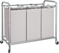 3 Section Laundry Sorter, 35.6 Gal (135 L) Laundry Hamper Cart with Heavy Duty Rolling Lockable Wheels and Removable