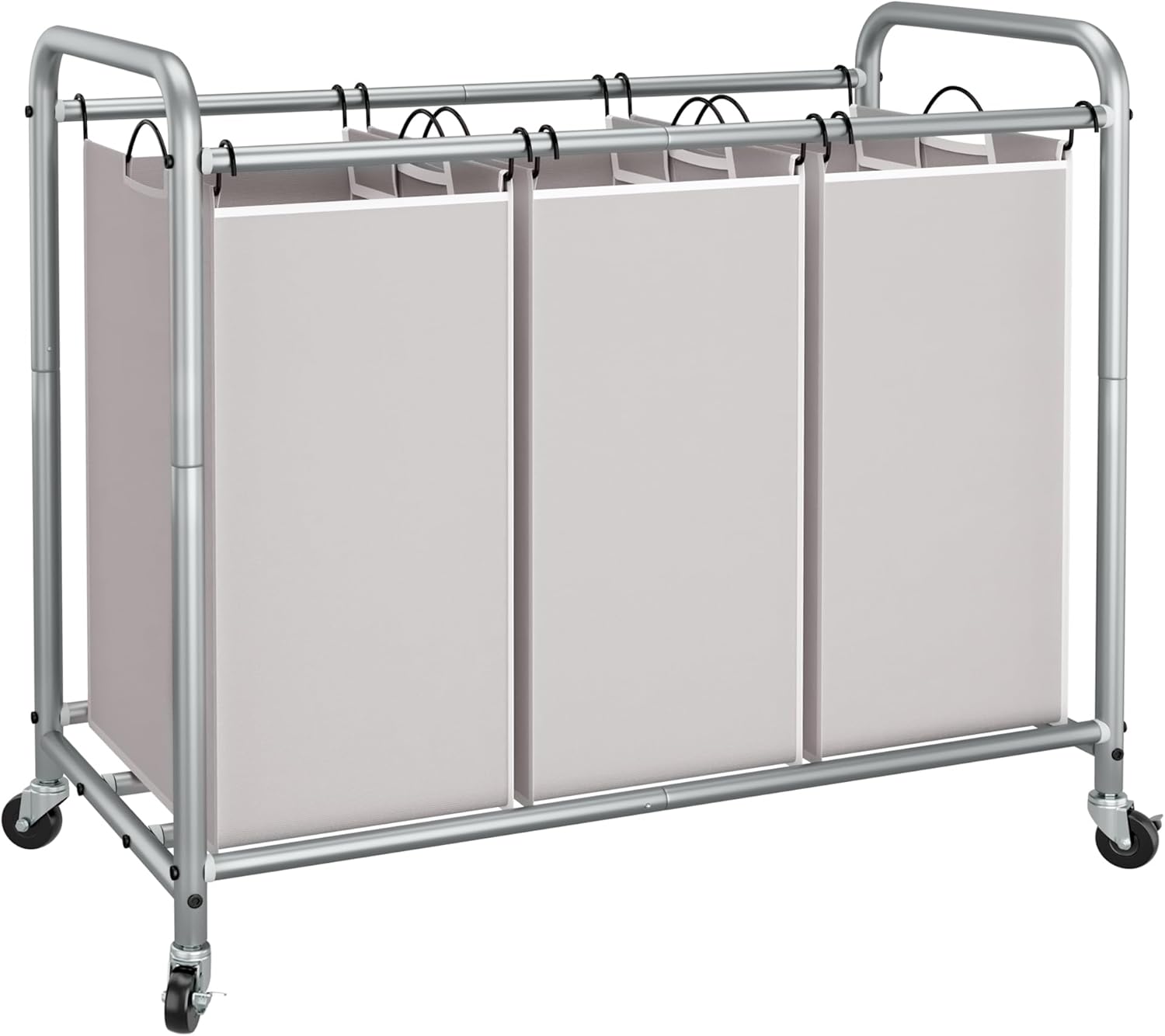 3 Section Laundry Sorter, 35.6 Gal (135 L) Laundry Hamper Cart with Heavy Duty Rolling Lockable Wheels and Removable