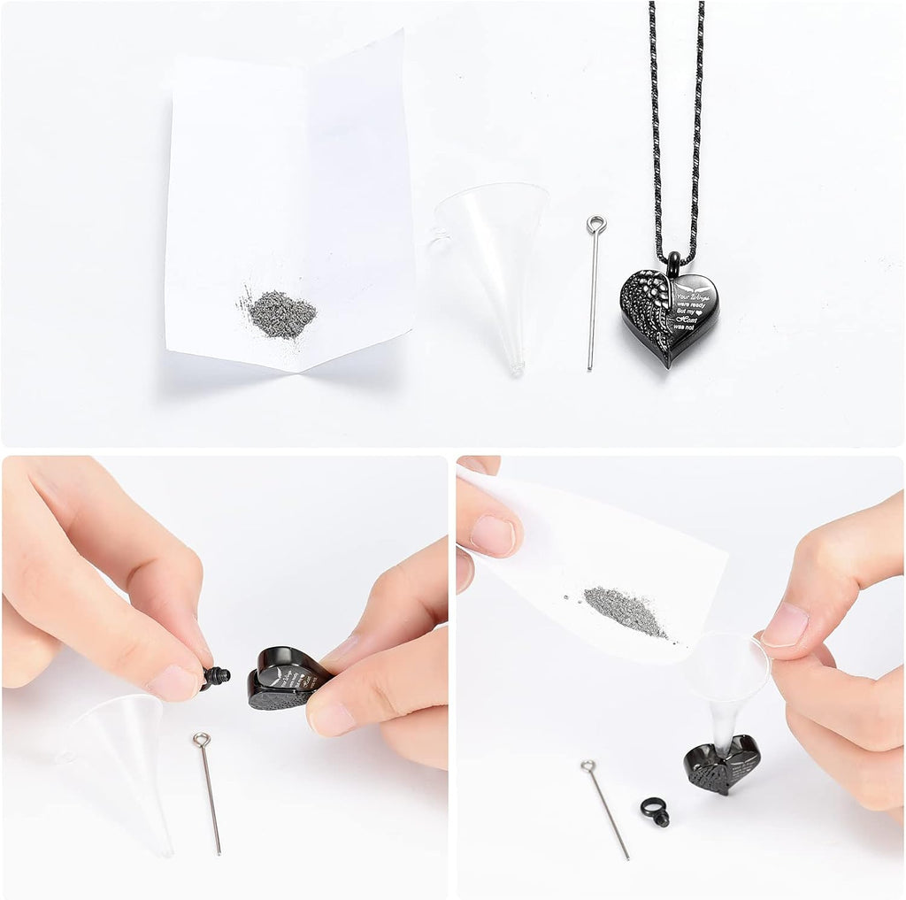 Love Heart Urn Necklace for Ashes Keepsake Memorial Cremation Jewelry Stainless Steel Angel Wing Heart Urn Locket