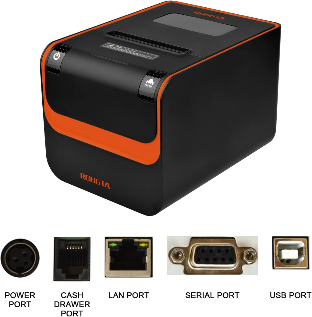 POS Printer, 80mm Direct Thermal Receipt Printers with Auto Cutter, USB Serial Ethernet Interface, Support