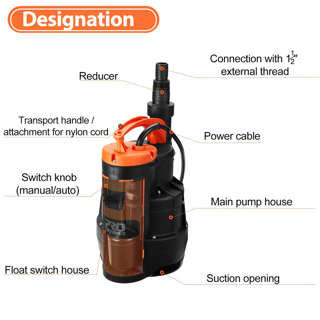 Prostormer 1/2HP 2110GPH Sumbersible Sump Pump with Built-in Float Switch
