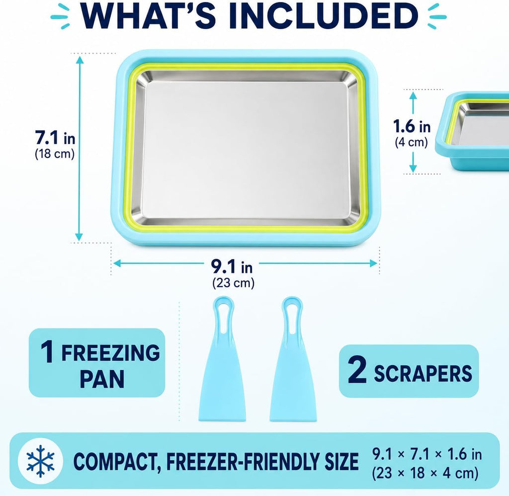 Rolled Ice Cream Maker Kit, Stainless Steel Freezing Pan with 2 Spatulas, No Electricity Required