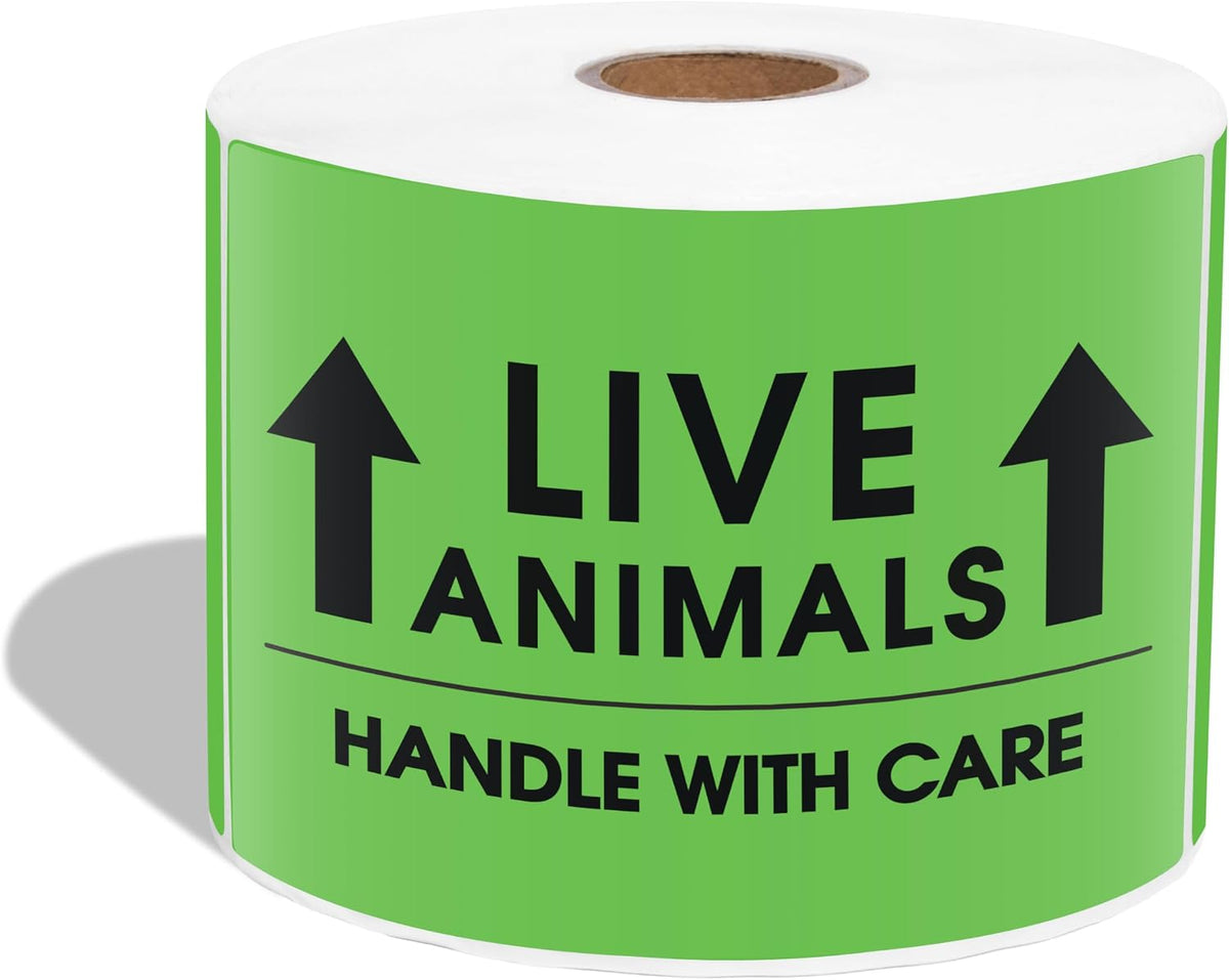 3" X 5" Live Animals This Side Up Shipping Stickers - Handle with Care