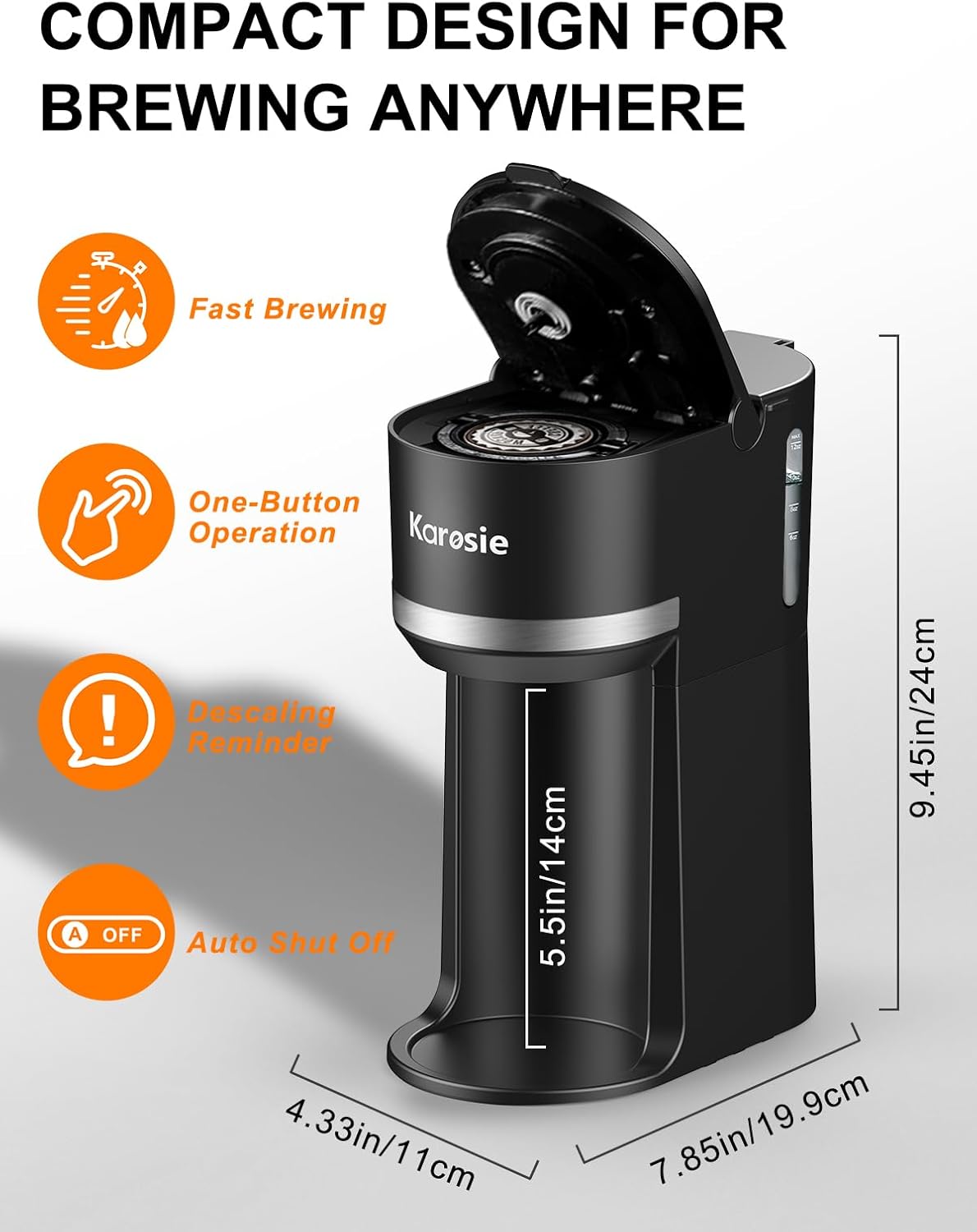 Single Serve Coffee Maker for Coffee Pods and Grounds, Fast Brew, 6-12 oz Brew Sizes Single Cup Coffee Maker Fits