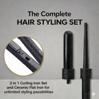 Ceramic Flat Iron & Curling Wand Set - 3 Interchangeable Barrels