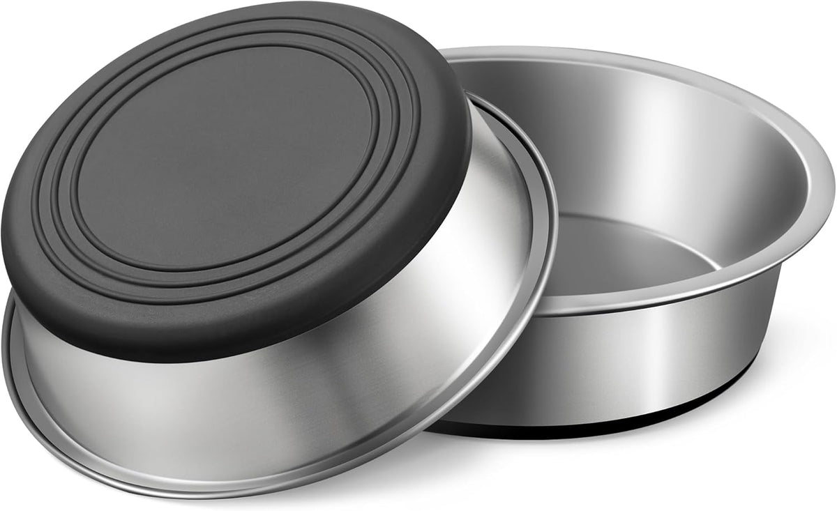 Stainless Steel Dog Bowls Set of 2, Anti Rust Metal & Non Slip Rubber Base, Heavy Duty Large Feeding Dishes, Food